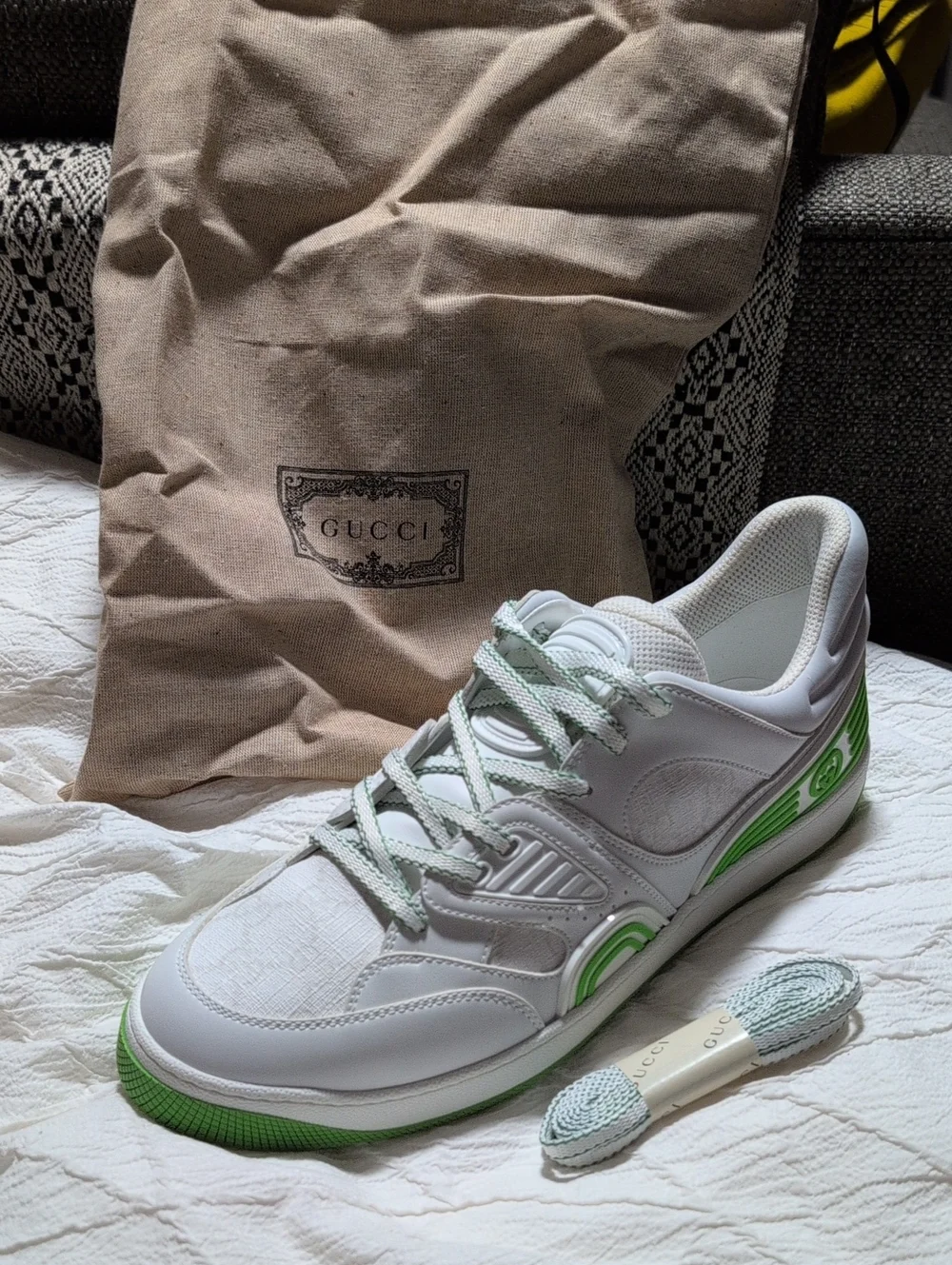 Gucci Basket Low Sneaker LEFT SHOE ONLY White Green Demetra Men's 11